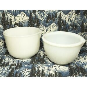 Vintage Glasbake‎ Made for Sunbeam White Milk Glass Mixing Bowl Set W Pour Spout